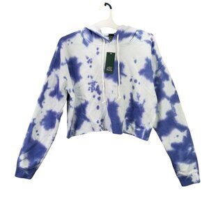 Womens Wild Fable Blue & White Tie Dye Crop Hoodie Sweatshirt Long Sleeve Size L